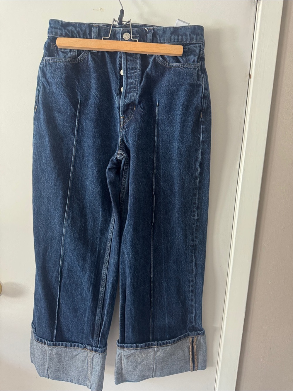 Banana Republic Dark Blue High-Rise Wide Leg Cropped Jeans 30 petite